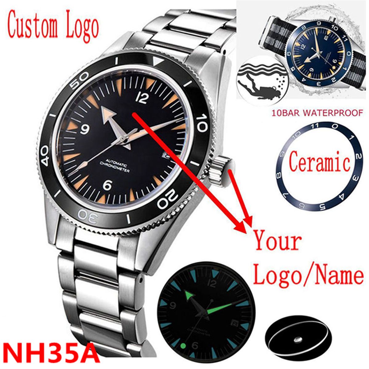 Luxury Watch Collection - شعار مخصص NH35 ساعة يد تعمل