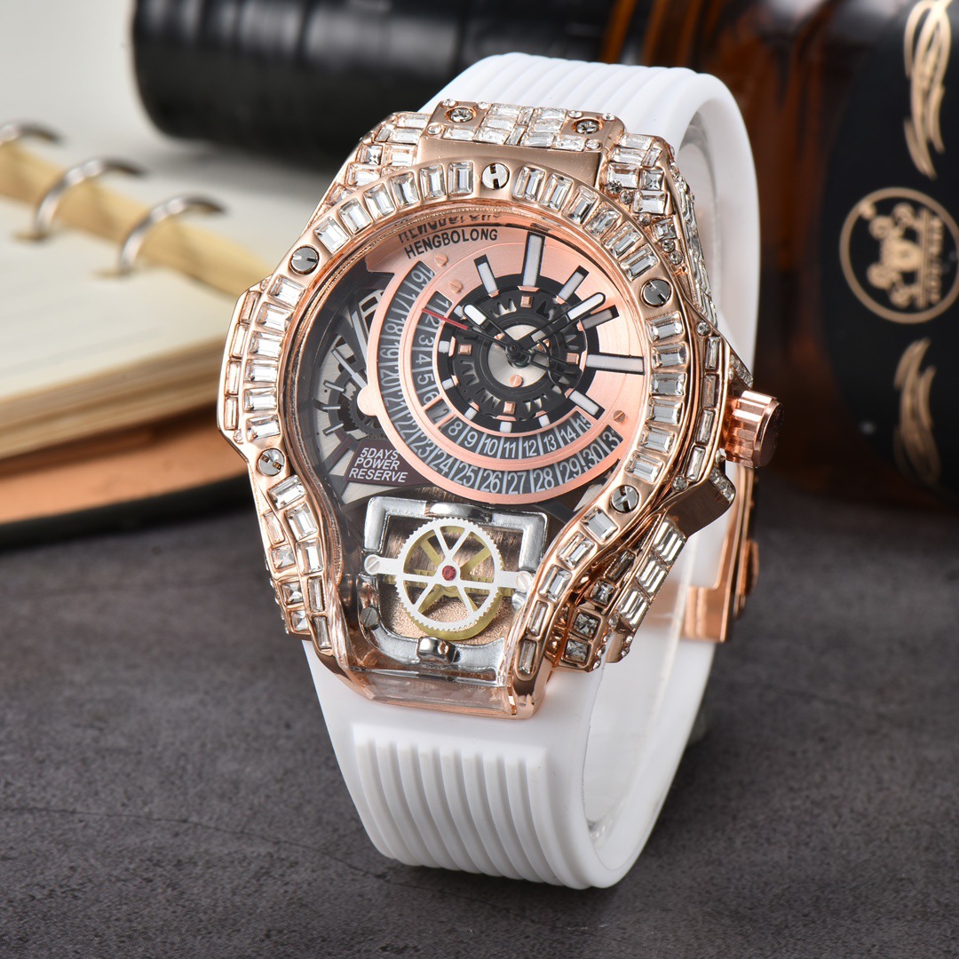 Luxury Watch With Rubber Strap - كامل الماس حالة الأعمال الفاخرة أعلى