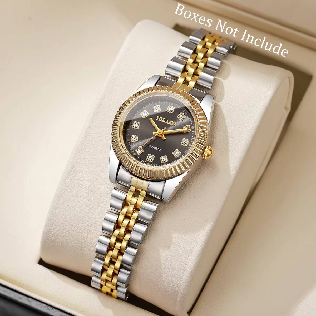 Luxury Watch Organizer - ساعة كوارتز نسائية عصرية مرصعة بالكريستال،